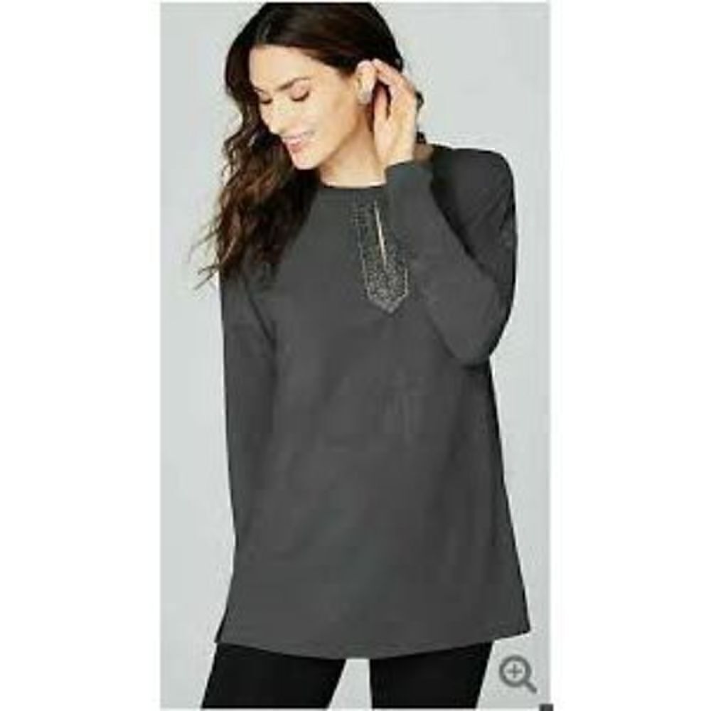 NWT J. Jill Women’s Sparkle Keyhole Knit Tunic Sz M Flagstone Soft Stretch